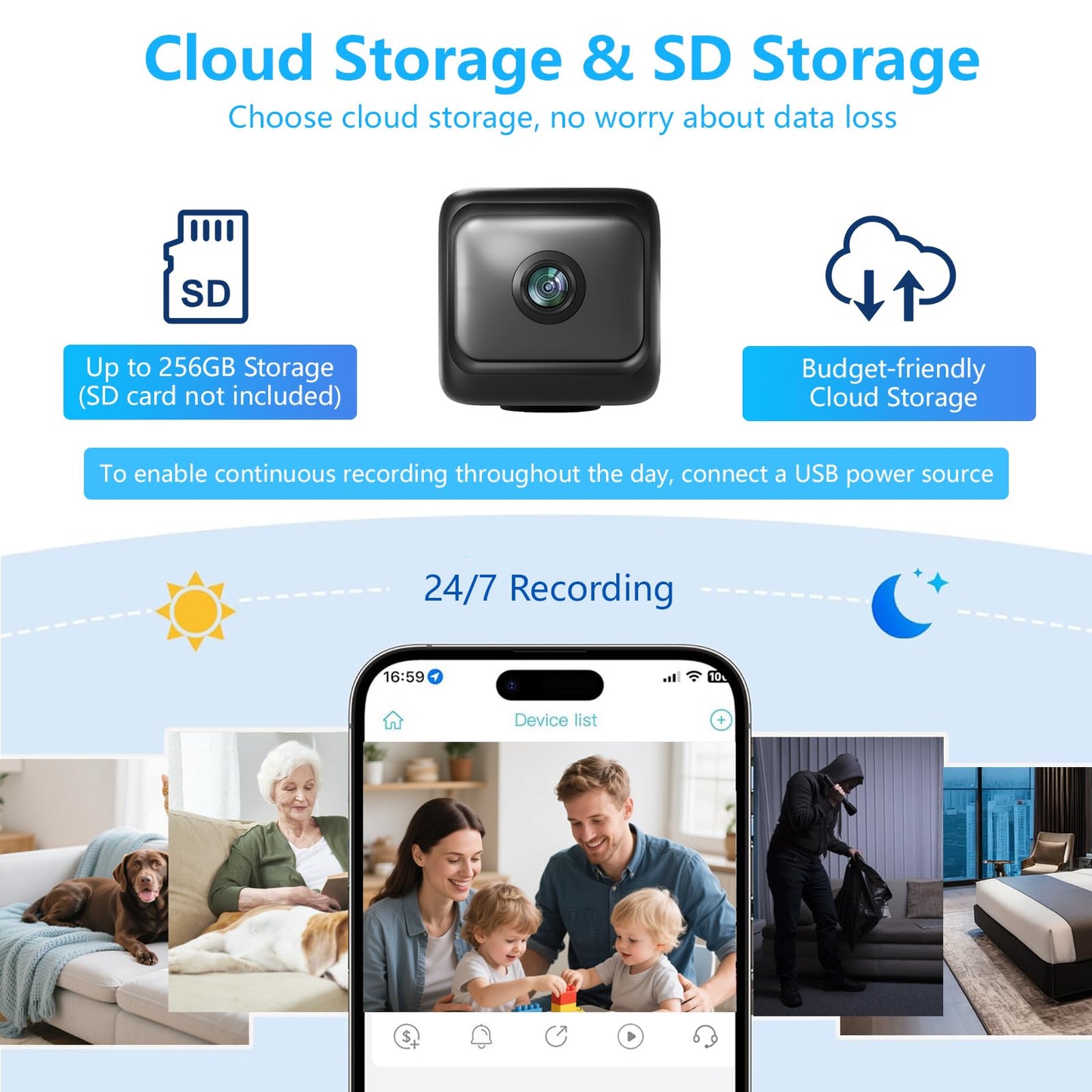 MDZUI Spy Camera Hidden Camera, 4K Mini Cameras with Motion Detection, for Nanny Cam Wireless Surveillance for Indoor Home and Office Black