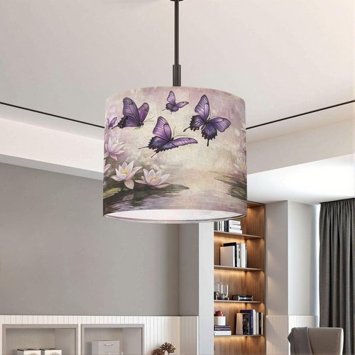 Purple Lampshades Floral Lamp Shades Boho 1 Pack Elegant Butterfly Pond Art Pastel Watercolor Hues Light Shade for Table Lamps Floor Lamps Drum Lamp Shades Lampshade Replacement