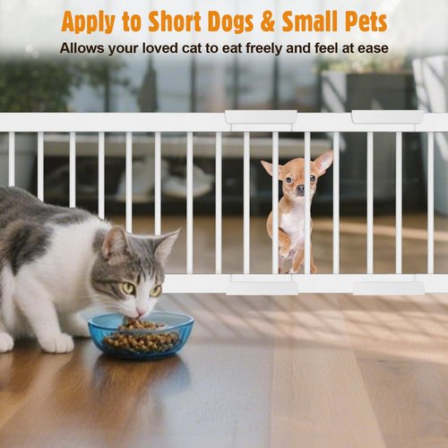 Metal Short Dog Gate - 16.5"-44" Adjustable Extra Wide, 14" Tall Pressure Mount Indoor Pet Gate, Easily Step Over Dog Gates with 3 Extension Kits, Small Puppy Gate for Doorways & Stairs