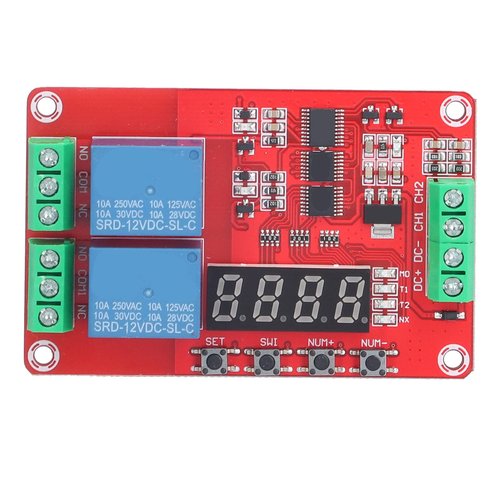 Agatige Time Delay Relay Module, DC 12V Timer Relay Programmable Delay Relay Module with LED Display, 2-Channel Timer Switch Self Lock Cycle Delay Controller Board for Smart Home, Automatic Control