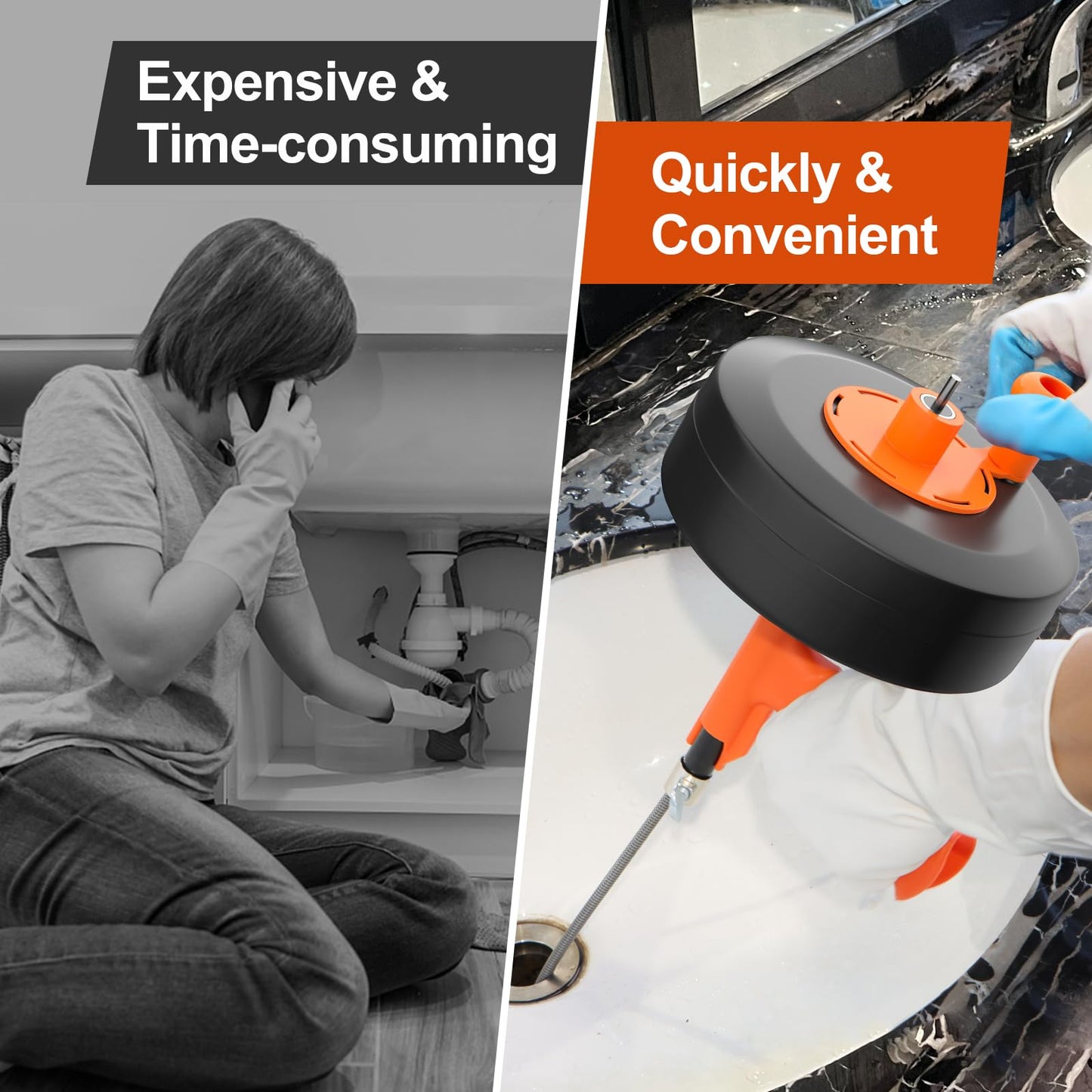 Drain Auger, Drain Snake With Drill Adapter, 25ft Plumbing Auger Heavy Duty Flexible Sink Steel Plumbing Auger Bathroom Hair Clog Removal Tool, Manual Or Powered - No auto retract or feed