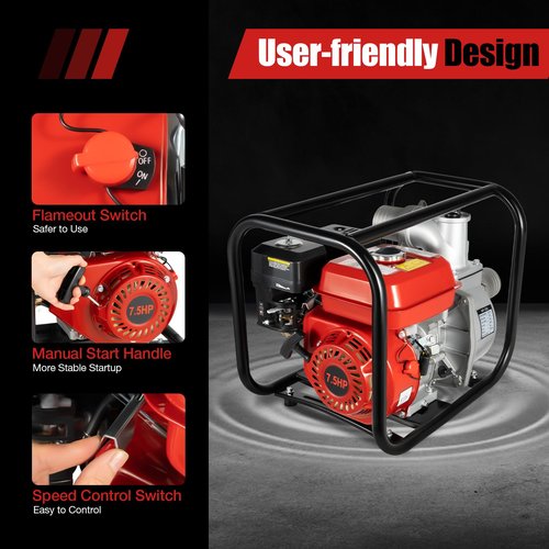4 Stroke Gasoline Water Pump, Semi Trash Water Pump 3 Inch with Filter, High Pressure Water Transfer Pump For Water Well Intake, Farmland Irrigation