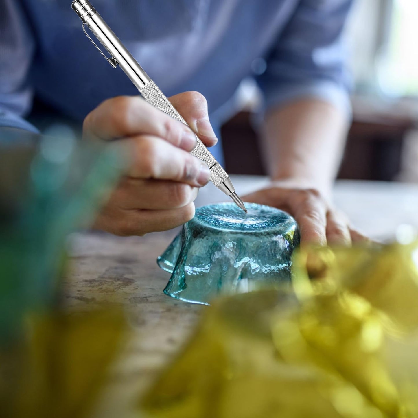 Telooco 2 Pack Metal Scribe with 12 Refills 1 Ruler Carbide Scribe Metal Scribes Tool Scriber Marking Tools Premium Etching Engraving Pen for Glass/Wood/Leather