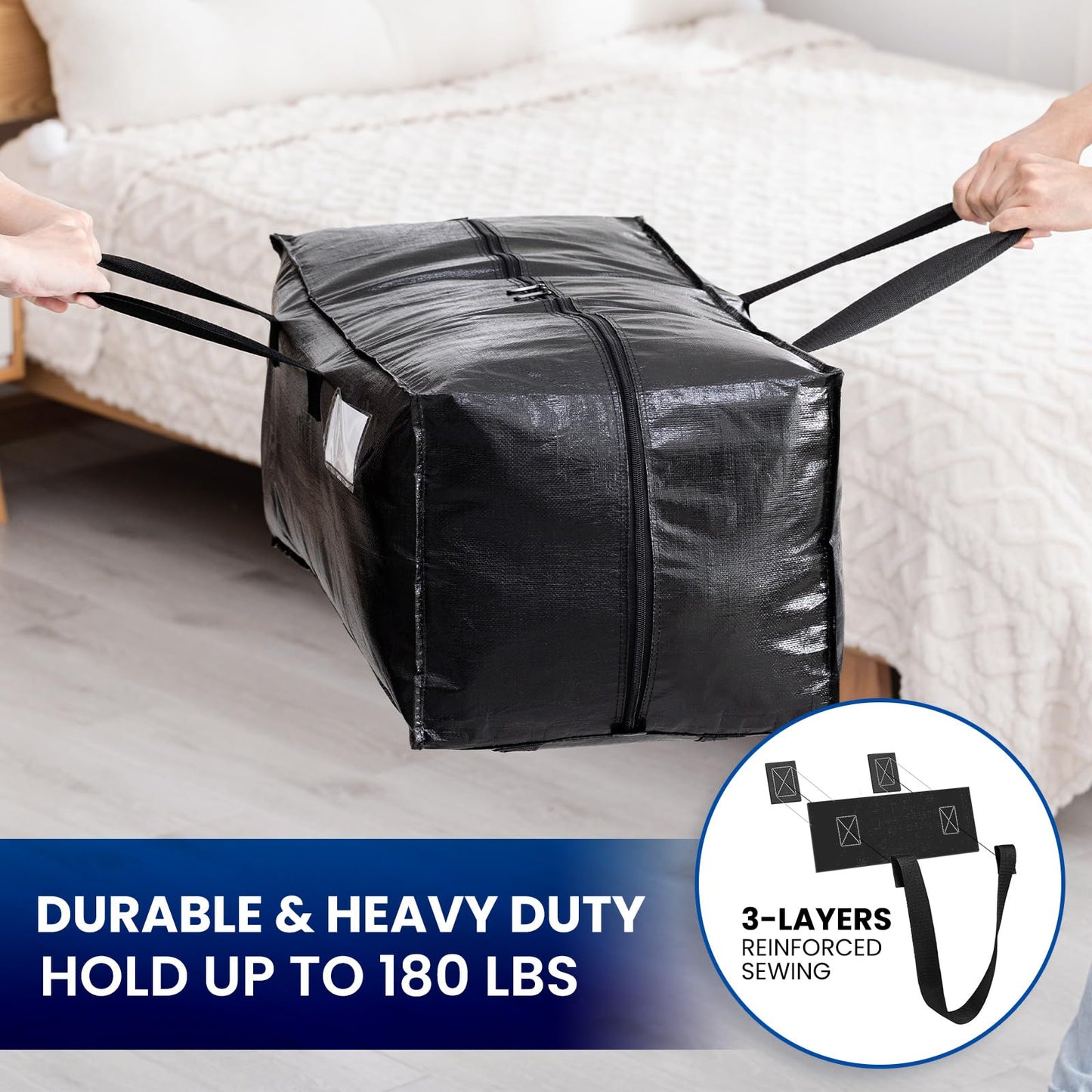 TAILI Heavy Duty Moving Bags, Clothing Storage Bags with Sturdy Zipper and Strong Handles, Black Clothes Storage Bins, Extra Large Tote for Moving Supplies, Better than Boxes (6-Pack)