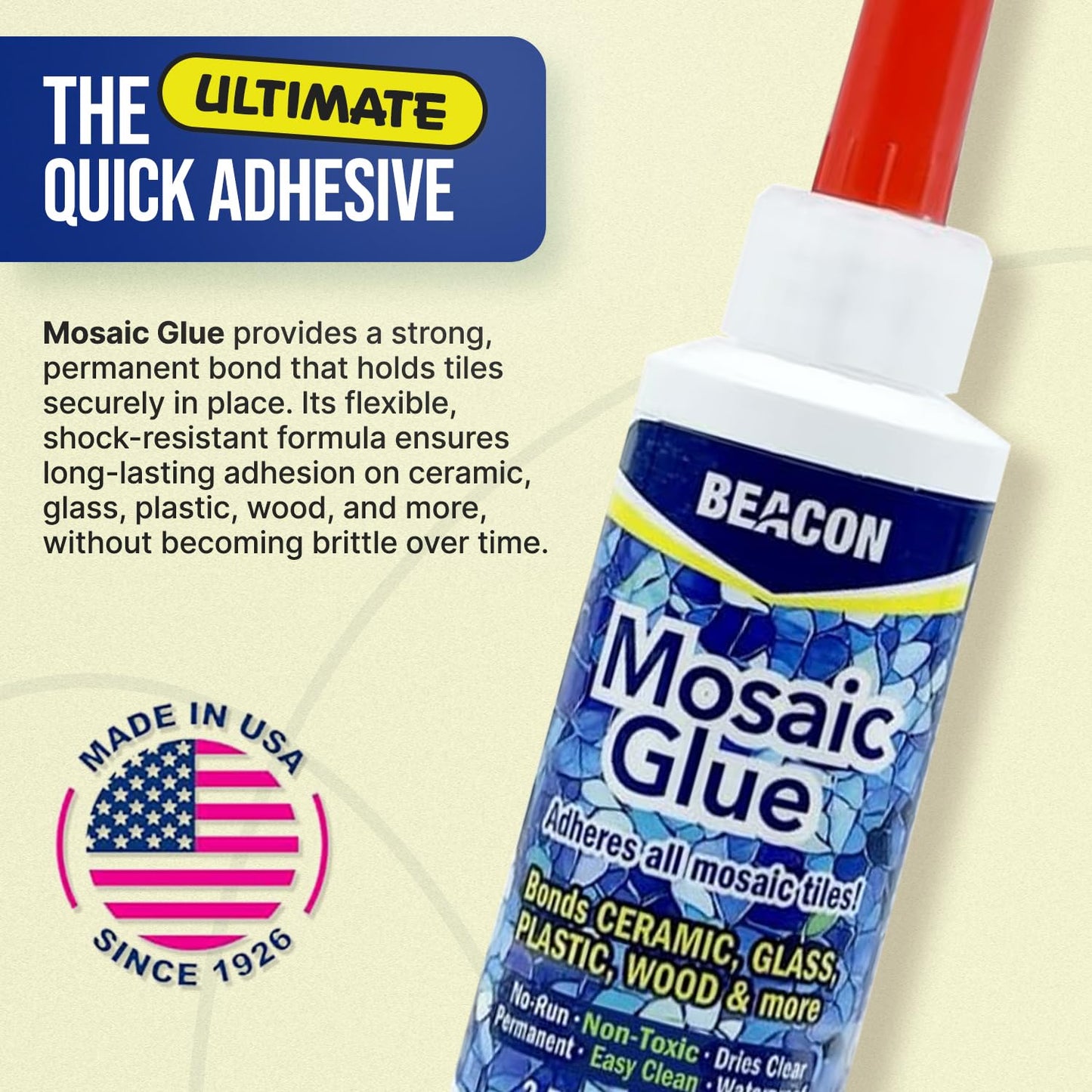 BEACON Mosaic Glue - Non-Toxic & Water Resistant, Ideal for All Tiles & Surfaces, 2-Ounce