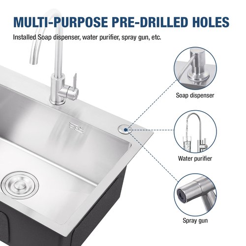 DuyviSteil 24 Inch Kitchen Sink Drop-in, Stainless Steel Top Mount Workstation Sink, Single Bowl Kitchen Sinks with Basket Strainer, D24"xW18"xH9" (Nano)