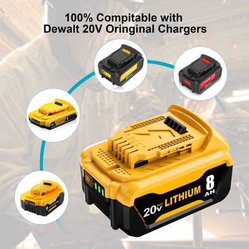 ULATI 4Packs 8.0Ah Replacement for Dewalt 20V Max Battery Compatible with Dewalt 20 Volt XR Max Lithium-ion Battery DCB200 DCB205 DCB206 DCB207 DCB204 DCB201 Series Power Tools (Yellow)