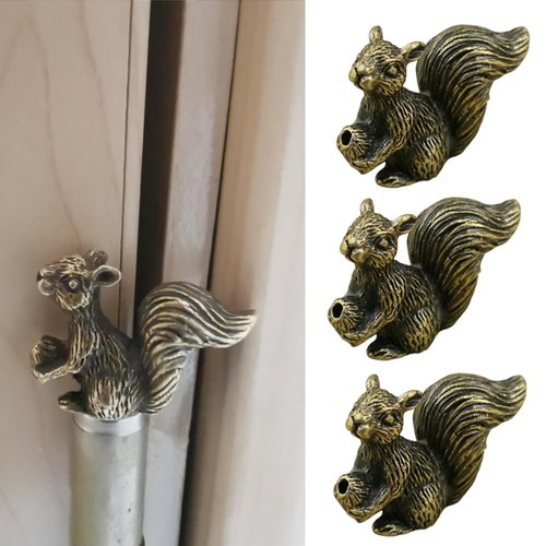 3PCS Brass Mini Small Squirrel Hinge Heads Decorative Topper Set，Magnetic Hinge Head Toppers，Brass Squirrels Nuts Door Hinge Heads Decorative Topper Cute Magnetic Hinge Heads Figurines ﻿