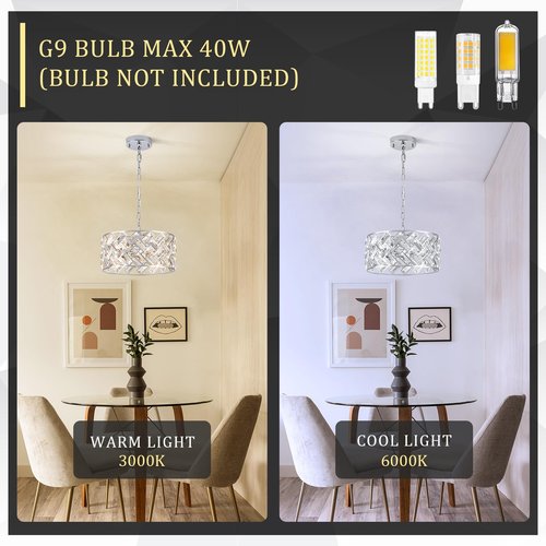 CATINER Chrome Crystal Chandeliers, 4-Light Modern Semi Flush Mount Ceiling Light, D12'' Small Round Crystal Hanging Pendant Light Fixtures for Dining Room Kitchen Island Entryway Hallway
