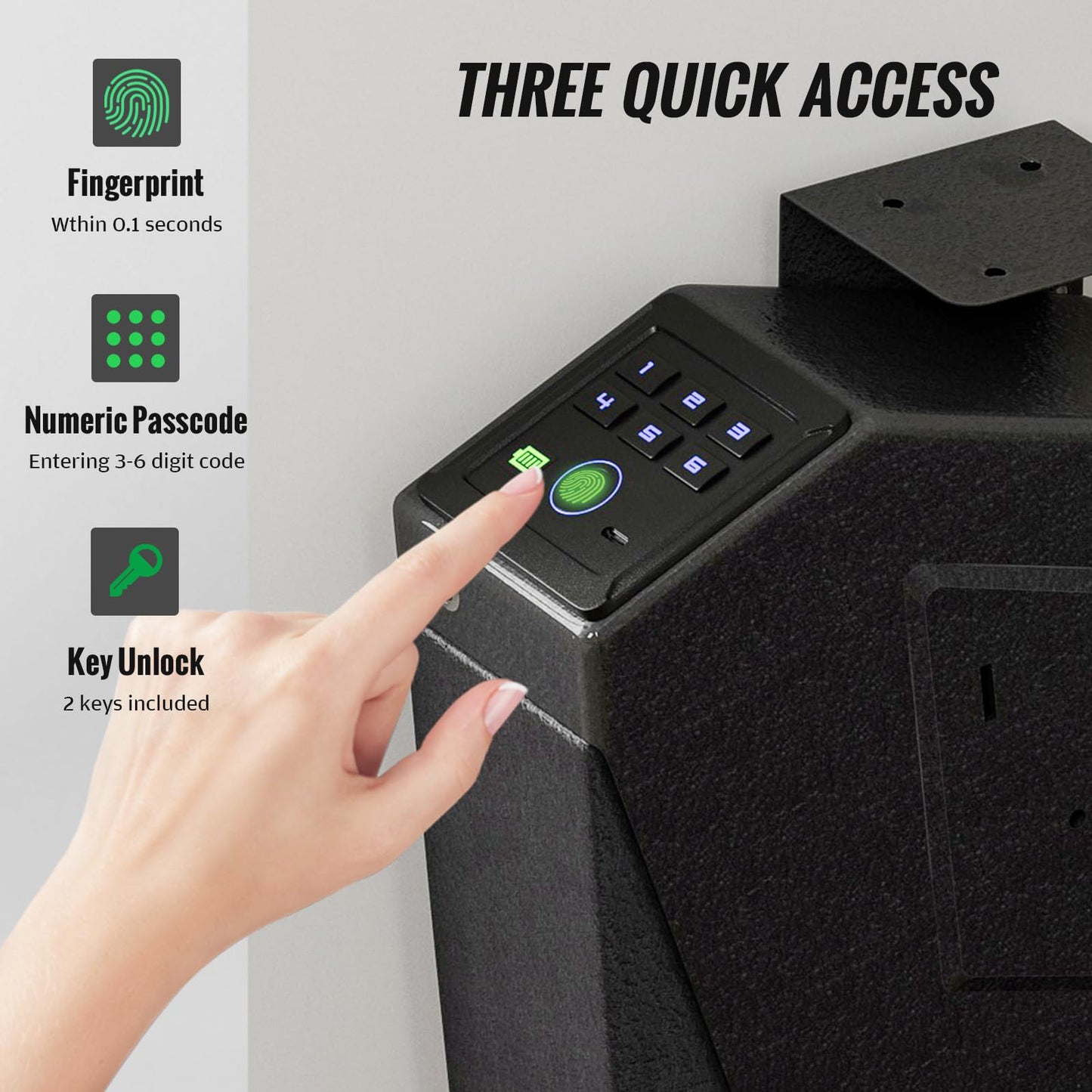 Biometric Pistol Safe LED Light,Quick Access Security Safe with Fingerprint 6-button Backlit Keypad,Auto Open Hidden Hand GunSafe for Bedside Home Nightstand Vehicle Desk (1 GUN UPGRADE)