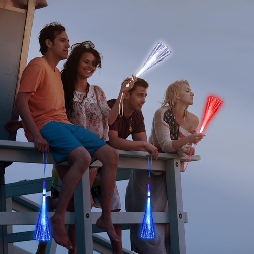 YOFOBU 30 Pack Red Blue White Fiber Optic Wands Glow Fiber Wands Bulk LED Light Up Wands with 3 Flashing Modes LED Flashing Sticks for July 4th Halloween Christmas Hawaii Carnival Wedding Birthday