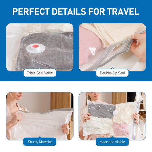 Vacuum Storage Bags for Travel, 10 Pack Vacuum Seal Bags for Clothing Travel, Compression Packing Kit with High Pressure Electric Pump, Space Saver for Clothes Luggage Traveling