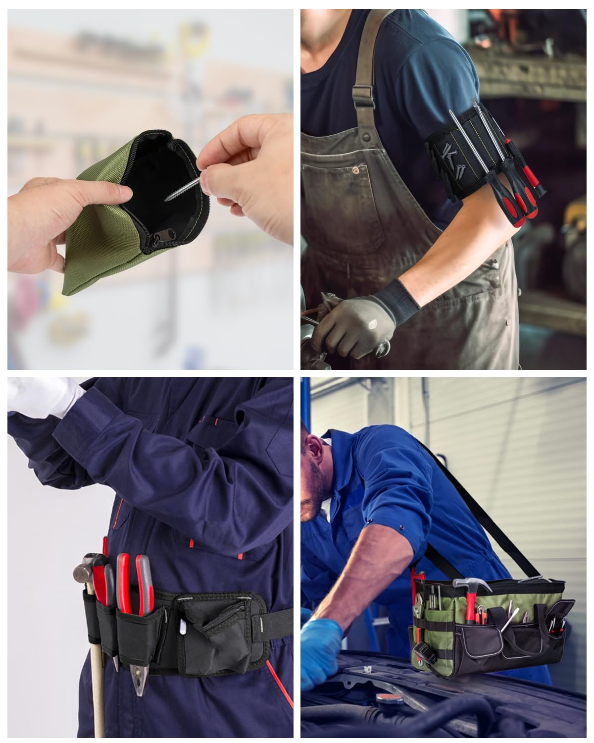 KUMDIYIT 22 Inch Heavy Duty Tool Bag-48 Pockets,1680D Tear&Abrasion Resistant,Includes Tool Pouch,Tool Belt,Magnetic Wristband&Adjustable Shoulder Strap | Tool Organizer(Green)