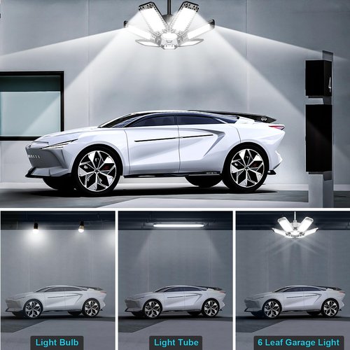CHENGCHILIT LED Garage Light 2 Pack - 200W 20000LM 6500K LED Garage Ceiling Lights with 7+1 Adjustable Panels, Shop Lights Screw in E26 E27 Bulb Socket for Workshop, Storage Room, Basement, Warehouse