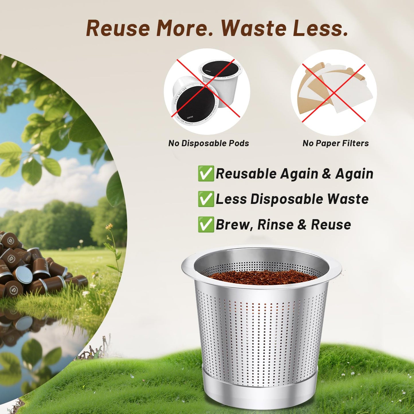SEACOT ComfortGrip™ Reusable K Cups for Keurig 1.0, 2 Pack Stainless Steel Coffee Pods with Anti-Scald Silicone Lid, 304 Food-Grade Steel, BPA-Free (Not for K-Slim/K-Supreme/Keurig 2.0)