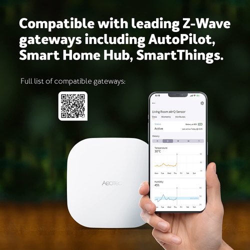 Aeotec aërQ Temperature, Humidity, Dew Point Sensor - Wireless, Battery Powered, Z-Wave Hub Required (White)