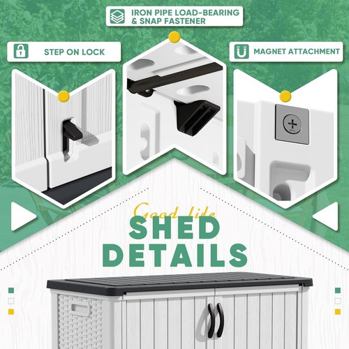 Devoko Shelf of Resin Outdoor Storage Cabinet, 26 Cu Ft Outdoor Storage Shed Waterproof Patio Tools Storage Box (2 Pieces) (White)