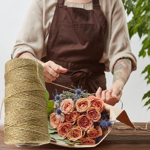 Garden Twine, 328 FT Natural Jute Twine 2mm String for Crafts Gift Wrapping Art Decoration Packing Material Gardening Christmas Wedding 3ply