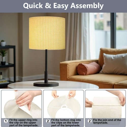 Drum Lamp Shade Gingham pattern seamless Plaid repeat yellow white Design for print Lampshade for Floor Lamps Table Lamps Pendant Light 11"x8.9" Large Lamp Shades Replacement Linen Lampshades