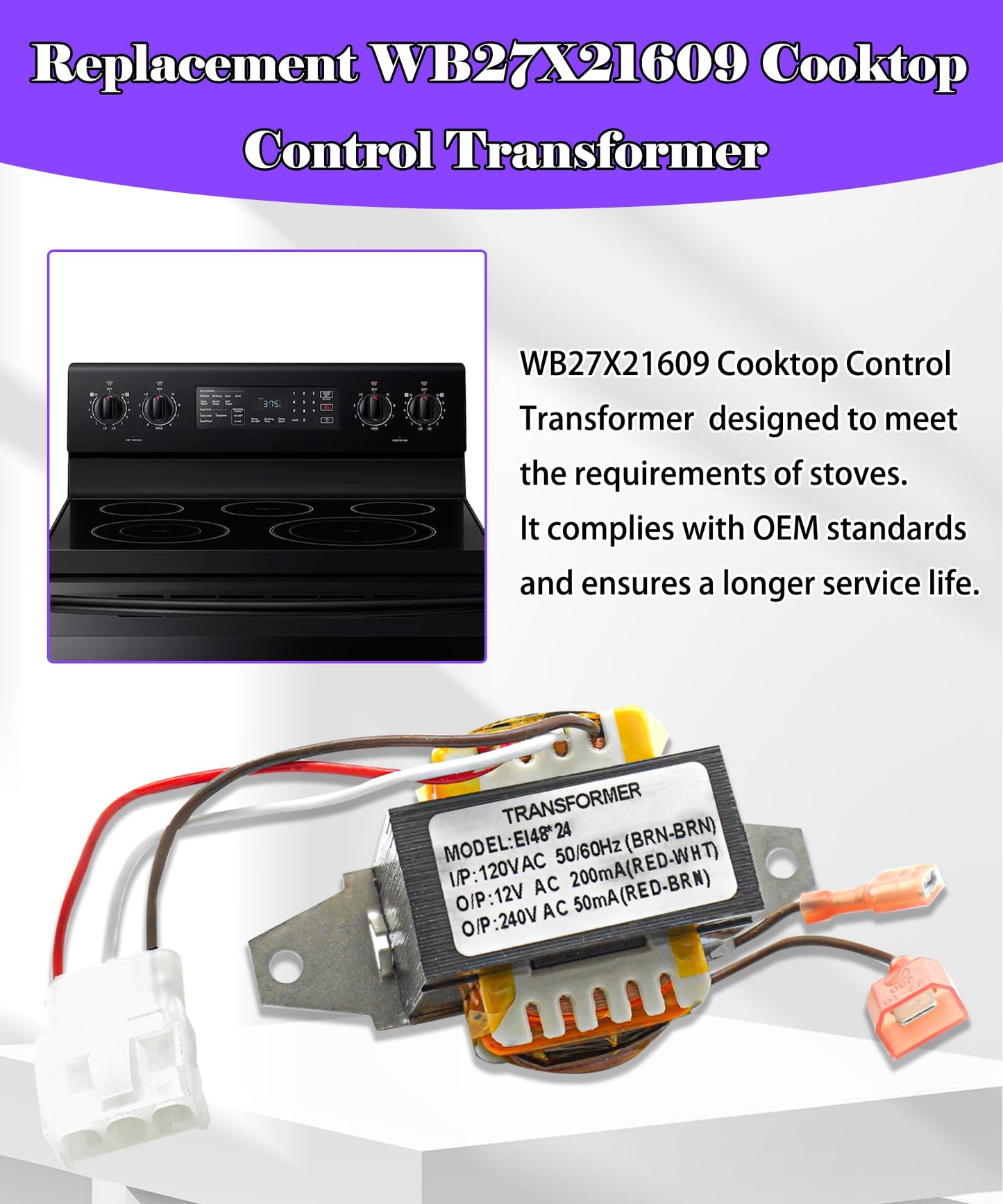 WB27X21609 Cooktop Control Transformer Compatible with GE, Hotpoint, RCA, Kenmore/Sears and others Gas Cooktops,Replaces WB27T10856, 3015152, PS8768310