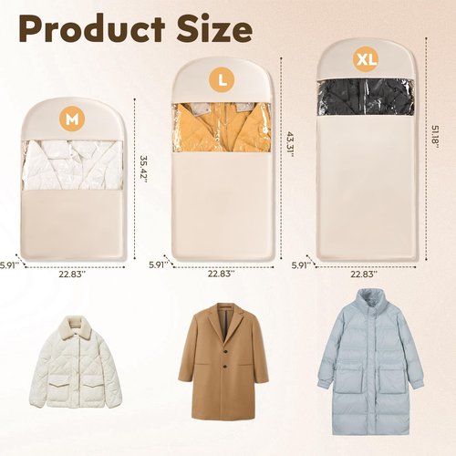 CINPIUK Space Saving Hanging Garment Bag with Self Compression Zipper for Closet Travel Suit Cover Organizer Clothes Dustproof Dress Bag for Suits, Dresses, Coats, XL - 51‘’ x 23'' x 6''