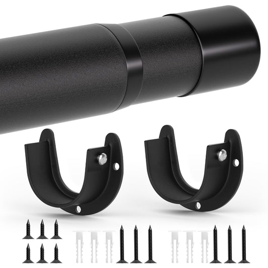 SUTINE Closet Rods for Hanging Clothes, 17 to 53 Inch Closet Rod, Heavy Duty Adjustable Clothes Hanging Bar Rod Matte Black Closet Poles for Wardrobes, Closet, Bathroom, Windows,1.3 Inch Diameter