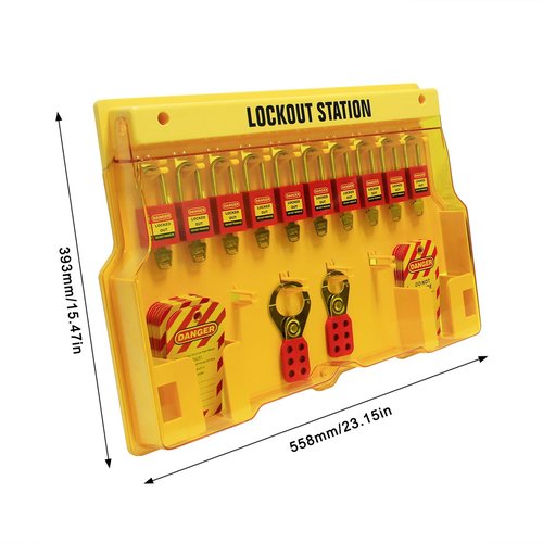 Wisamic Lockout Tagout Station with Cover, Includes 10 Key Different Padlocks, 2 Lockout Hasps, 24 Lockout Tags, 15-1/2 x 22 x 1-3/5 inch