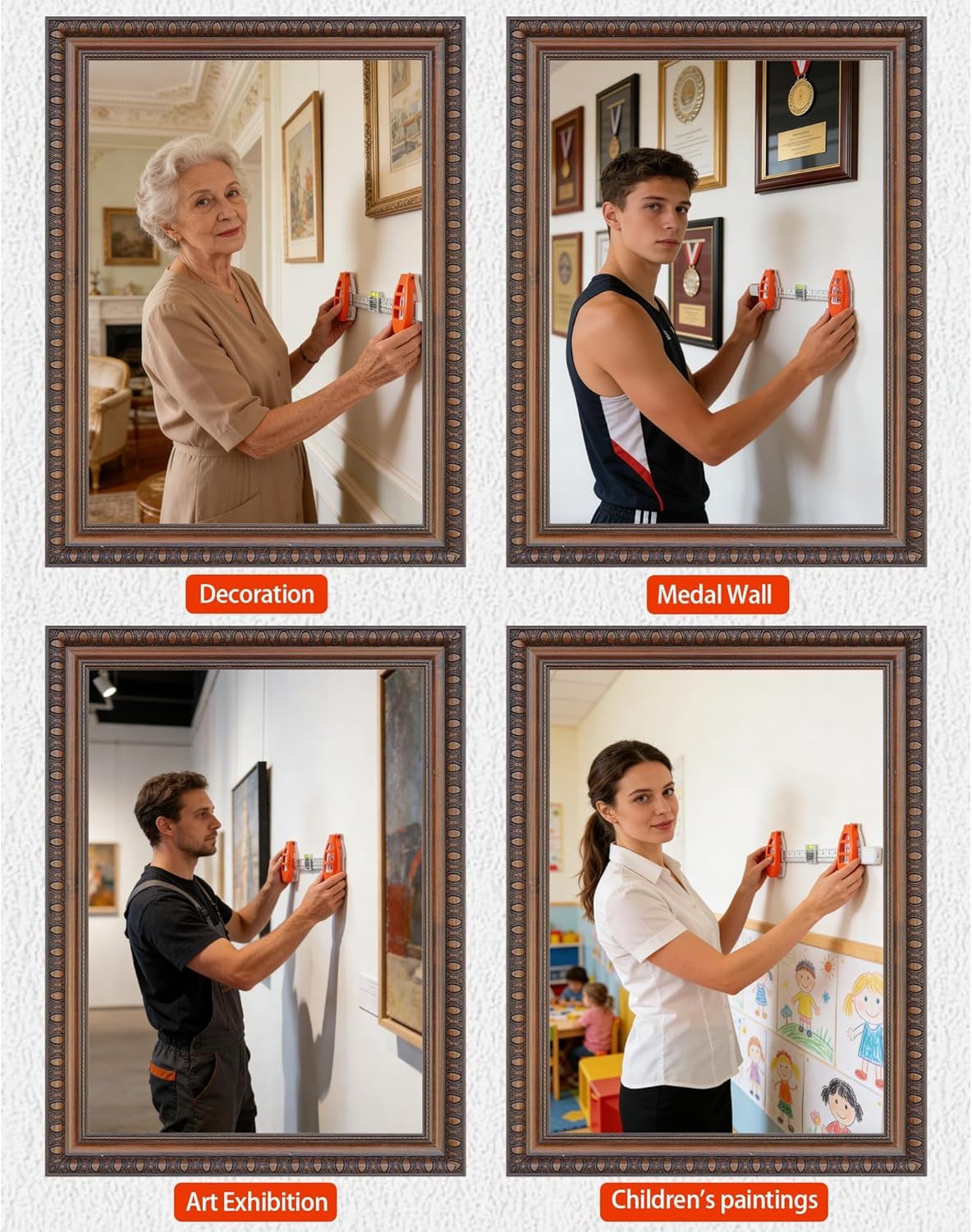 Decumeby Picture Hanging Tool with Level, Level Ruler Precision Wall Mount Guide for Wall Decor Alignment, Photo Frame Level Ruler