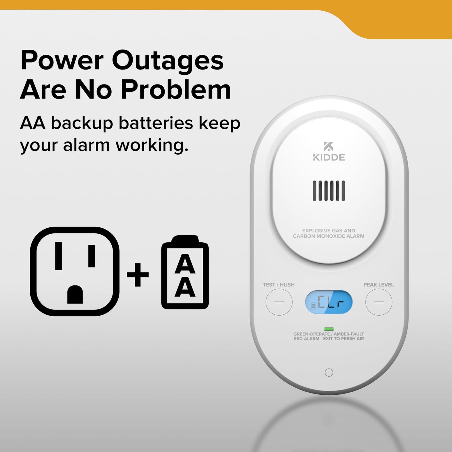 Kidde Carbon Monoxide + Explosive Gas, Natural Gas & Propane Alarm, Plug-in with AA Battery Backup, Digital Backlit Display, 85 dB Alarm, Rotating Plug, LED Status Indicators, 5th Edition, COPDLG