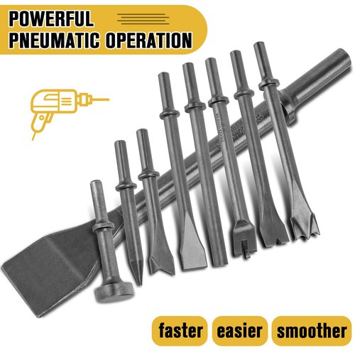 Air Hammer Bits Set - 9pcs Pneumatic Hammer Chisel Bits, Air Chisel Bits, Air Hammer Punch Chipping Bits Set, Air Hammer Atachments for Tile Masonry Concrete Stone Demolition, Rust Removal, Drilling