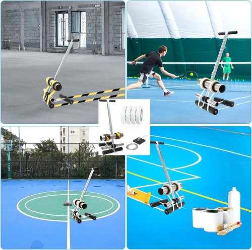 KKV Tape Marking Machine Hand-Push Tape Sticking Machine Lane Marking Applicator with Rubber Roller Manual Floor Tape Applicator,Basketball Court Marking Tool Kit for Driveway