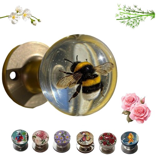 Ribili/Solymall/Naturenest Crystal Knob, Posequiver Unique Decorative Door Handle, Resin Embedded Crafts, Artistic Unique Knobs for Modern/Classic Bedrooms (Bee)