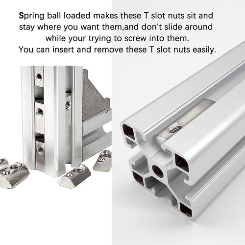 Rierdge 50 Pcs 2020 Series M5 Half Round Roll in Spring T Nuts, Roll in Spring Loaded T Nut for European Standard 20 Series 6mm T-Slot Aluminum Extrusion Profile
