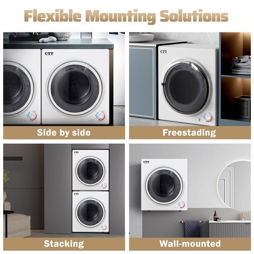 CTT Portable Dryers for Laundry 1500W, 3.5 cu.ft Clothes Dryer Machine with Stainless Steel Tub, 4 Drying Mode, Electric Compact Dryer Apartments, Home, Dorm, White