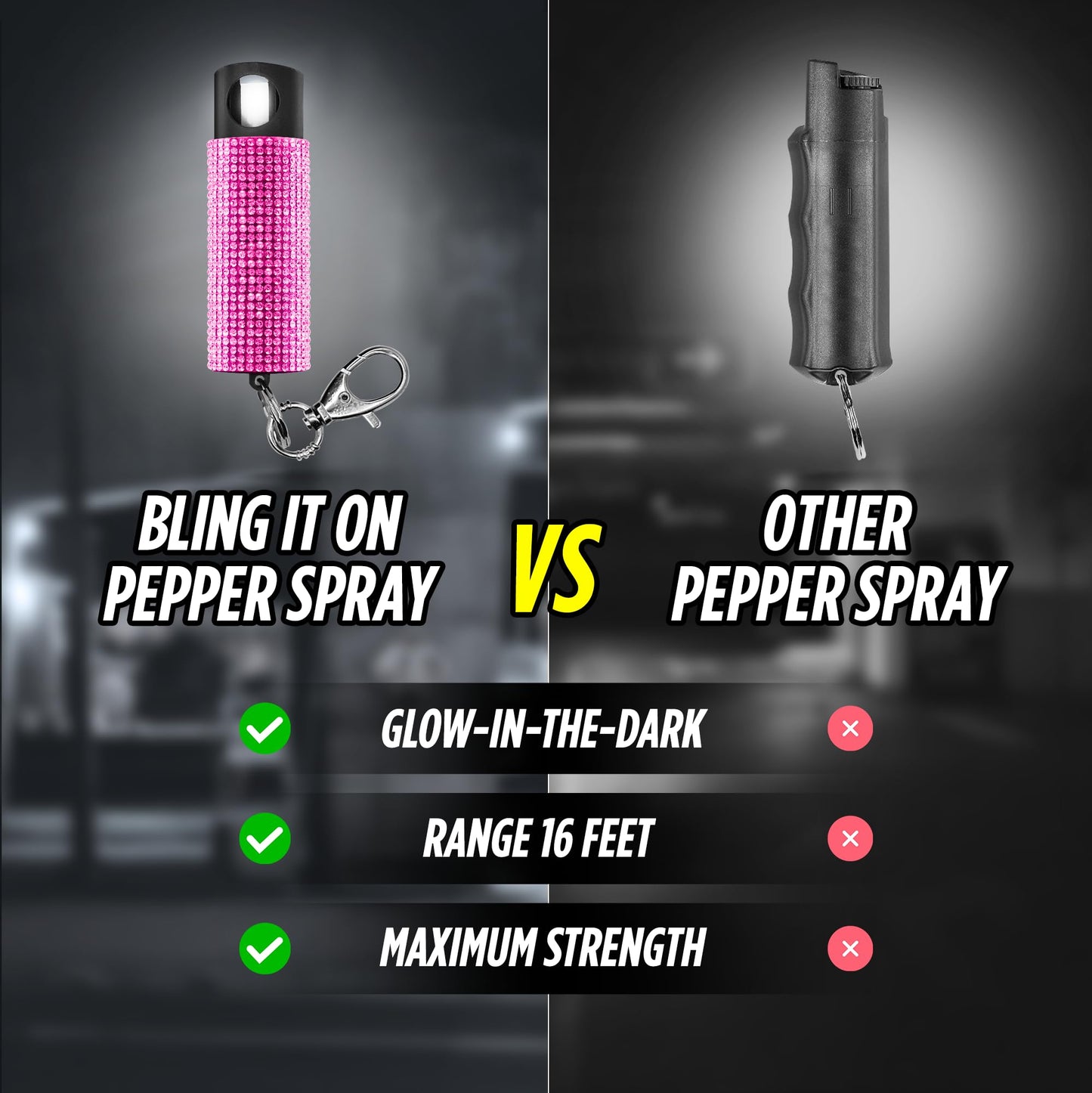 Guard Dog Security Bling it On Pepper Spray Keychain with Safety Twist Top Mini and Easy Carry Lightweight and Fashionable Maximum Police Strength OC Spray 16 Feet Range 0.5 fl oz