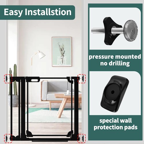 AiWMGL Clear Baby Gate 29.13-37.79" Wide Acrylic Safety Proof Dog Puppy Pet Barrier for Stairs, Transparent Adjustable Pressure Mounted No Drill Auto Close Indoor, Doorways, Hallway,Black