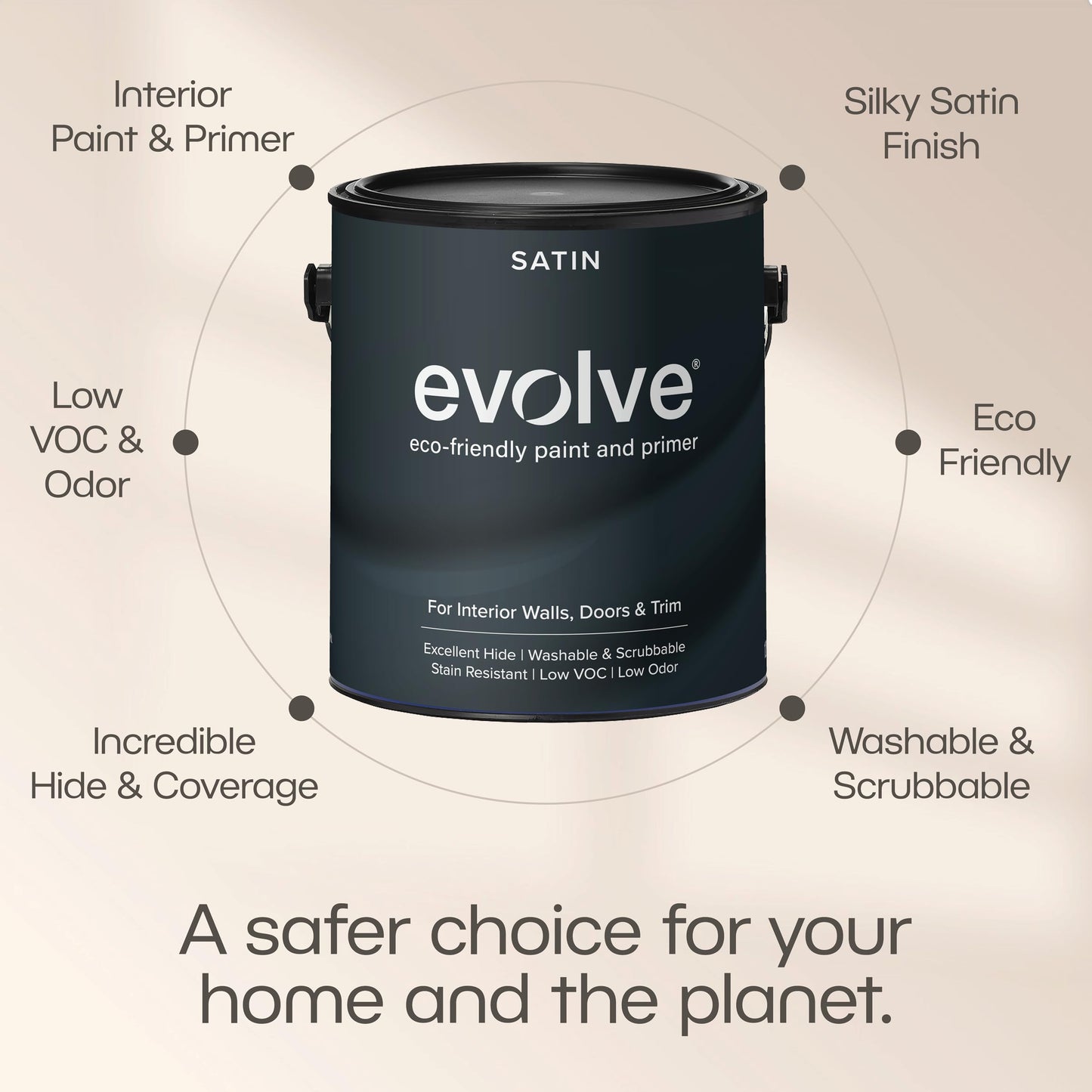 EVOLVE Interior Paint & Primer, Satin (Honey Yellow), 1 Gallon – Available in 50+ Colors, One-Coat Coverage, Excellent Hide, Low VOC, Low Odor, Washable Interior Paint
