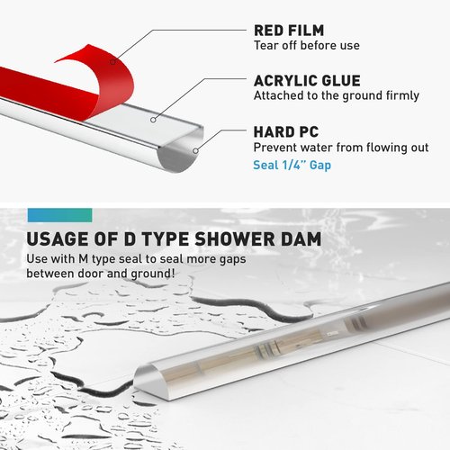 FCSOTSPS Shower Door Bottom Seal, 2 PCS 3/8" x 36" Shower Door Sweep for 3/8 Inch Glass, Frameless Glass Shower Door Seal Strip, Stop Shower Leaks and Create a Water Barrier