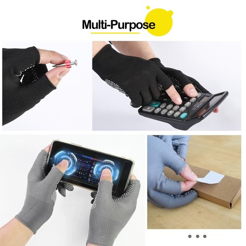High Dexterity Nylon 13 Gauge Knit Glove with PVC Dots Plam Grip- Lightweight Open Finger Gloves Slip Breathable Fingerless Gloves-4 Pairs
