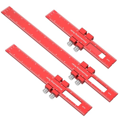 3PCS Woodworking Precision Ruler Set 6 8 12 Inch Procision Marking Ruler with Slide Stop Aluminum Rule for Pocket Marking Measuring