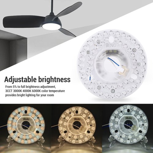 Oreilet 4.92in LED Ceiling Fan Light Replacement, 18W Round Ceiling Fan Light Panel with 3CCT 3000K 4000K 6000K, 3 Color Dimmable, Light Engine Retrofit Kit for CeilingFlush (120V)