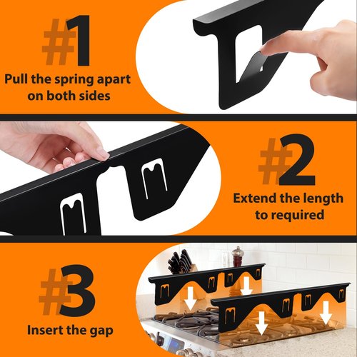 Stainless Steel Stove Gap Covers, 2 Pack Retractable Stove Gap Filler(13.8"–27.5" Length), Stove Guard for Kitchen Oven Gap Between Stovetop and Counter, Easy Clean & Heat Resistant, 2PCS, Black