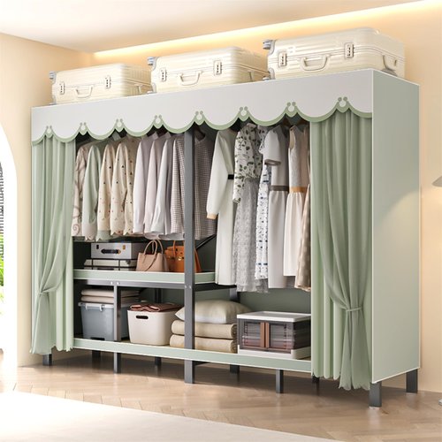 YDEHUEAD 59in/4.9ft Foldable Portable Wardrobe Closet with Cover, Heavy Duty Clothing Rack for Hanging Clothes has 59in Vertical Storage Space, Metal Garment Rack for Bedroom Armoire (g, L:59.05")