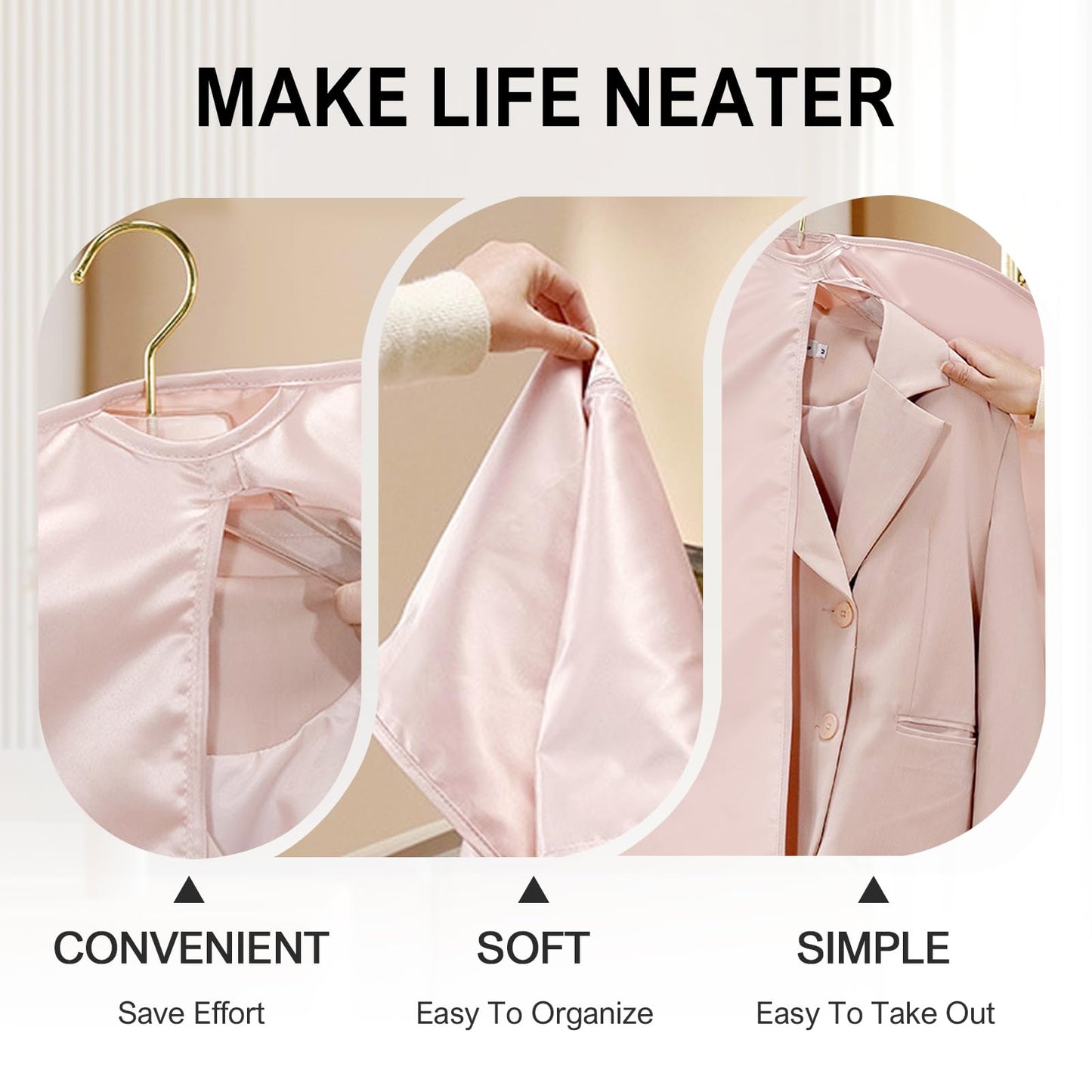 Space Saving Hanging Garment Bag, 2025 New Compression Hanging Garment Bag Dust Cover Clothes Bags for Down Coat, Suit Bags for Closet Storage (Pink, 22.8x51.2inch)