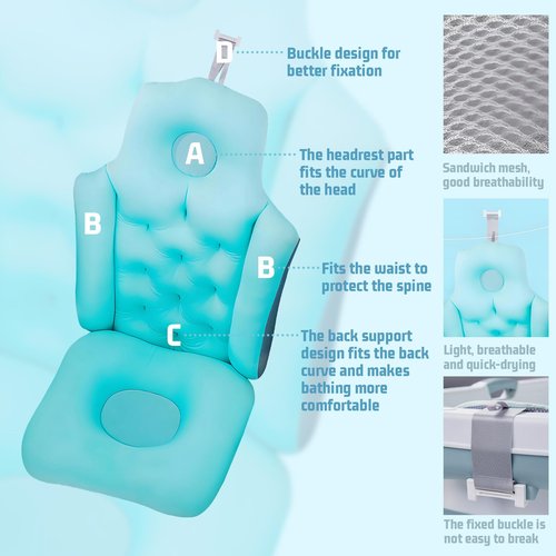 Portable Bathtub with Thermometer,59 Inch Foldable Bathtub for Adults,Soaking Bath Tub with Removable Cushion,Non-Slip Carpet and Cover,Collapsible Tub for Hot Bath, Ice Bath (Blue, 59IN)