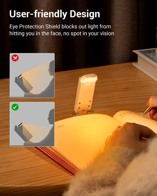 DEWENWILS Book Reading Light, Amber Warm Clip On LED with 3 Adjustable Brightness for Eye Protection, Rechargeable USB, Perfect for Bookworms, Kids (White)