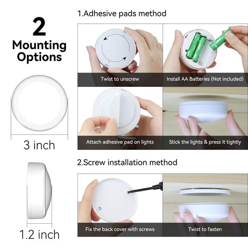 SEMSMOKS Puck Lights with Remote Control, Battery Operated LED Push Light Wireless, 13 Color RGB - for Closet, Bedroom Wall, Under Cabinet, Battery Powered Puck Lights. Convenient 3M Stick On, 6 Pack