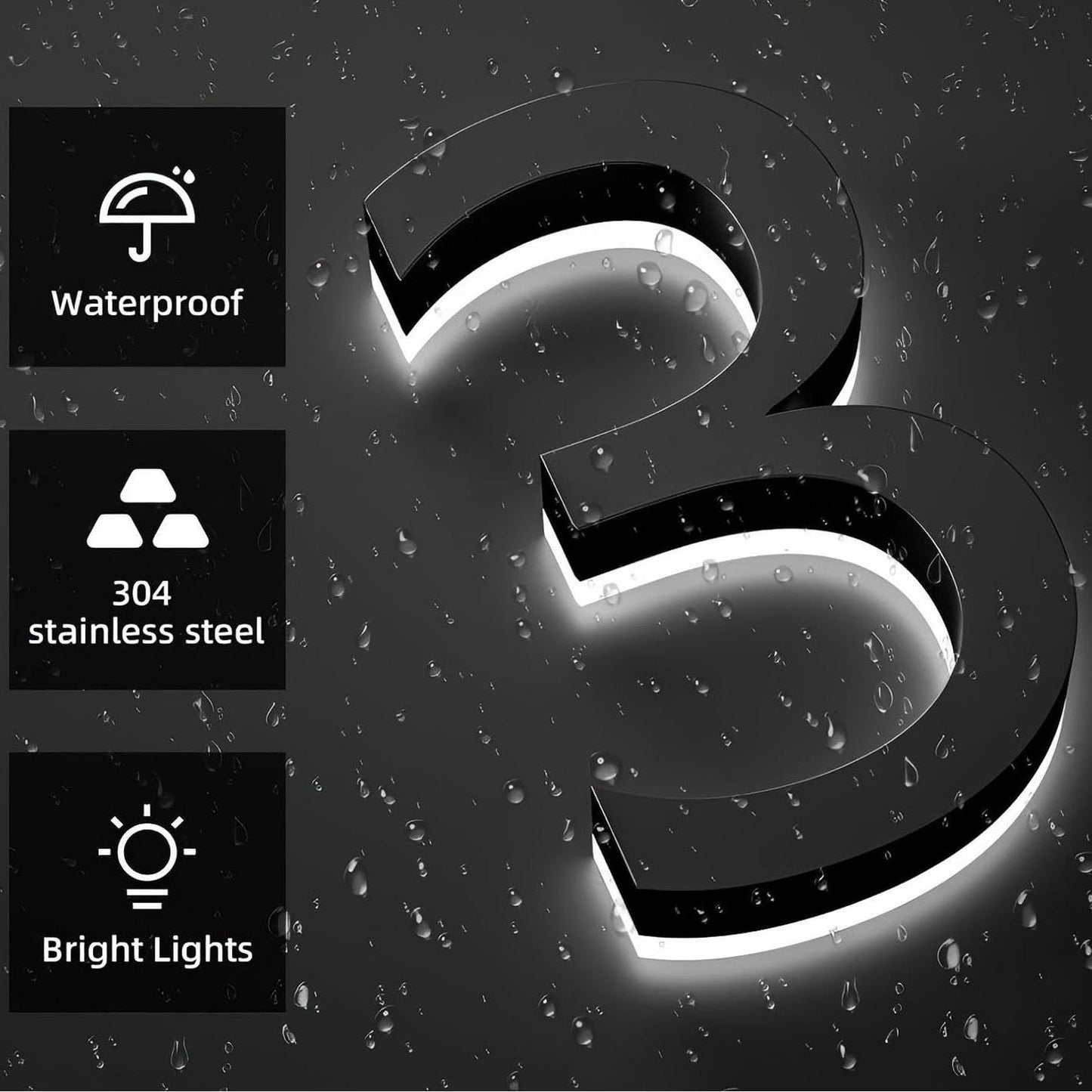 Custom Solar House Numbers for Outside,LED-Illuminated Custom Address Sign,Stainless Steel Waterproof Nameplate, Personalized Letters & Numbers, Premium Outdoor House Sign