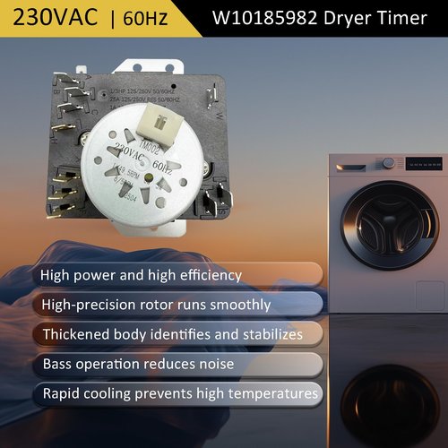 W10185982 WED4815EW1 W10185 982 Dryer Timer(OEM) Compatible with Whirlpool WED4800XQ0, WGD4800XQ0 etc,W10185 982 Dryer Timer Replacement for 418-618-20-b5 WPW10185982. 230VAC 60Hz, 3-Year Warranty