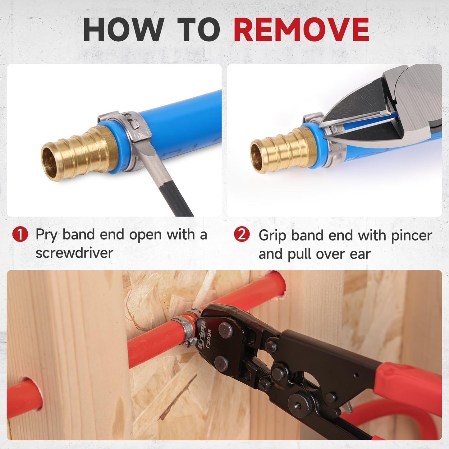 iCrimp PEX Pipe Clamp Crimping Tool Kit Cinch Crimper Tool for Stainless Steel Clamps from 3/8-inch to 1-inch with 1/2-inch 20pcs and 3/4-inch 10pcs SS PEX Clamps